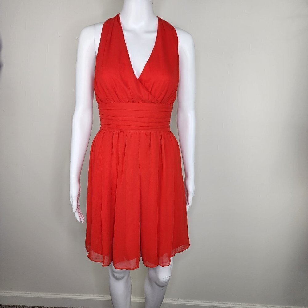 NWT L'AGENCE V Neck Strappy Back Banded Waist Mini Dress Red Size Small